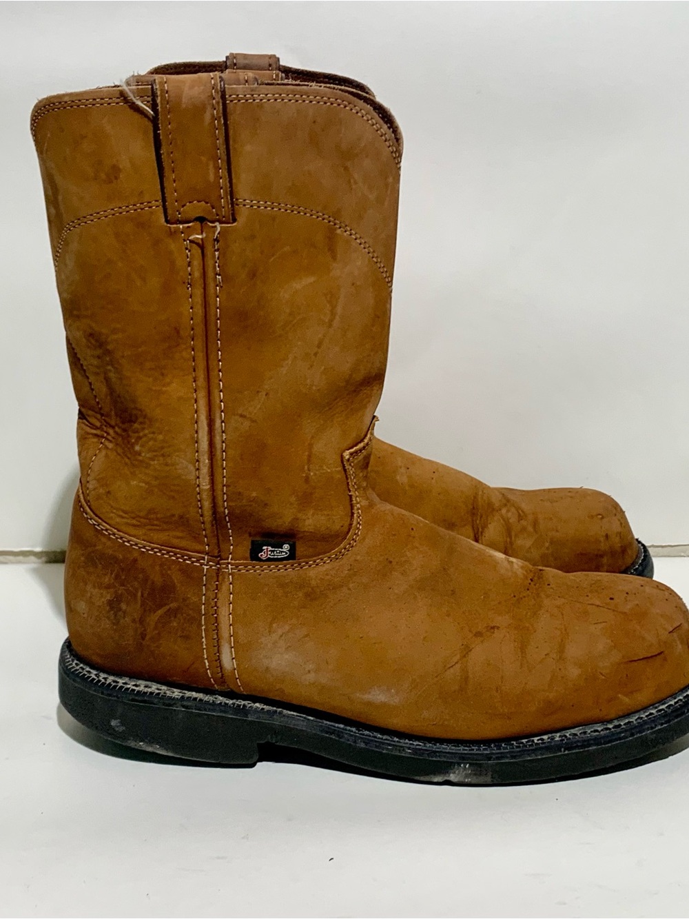 Men's Justin Original 10” Cargo Safety Steel Tie Pull On Work Boots Size 9.5